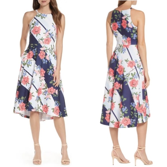 Vince Camuto Dresses & Skirts - NWT Vince Camuto Floral Halter Neck A-Line Midi Dress Sz. 12